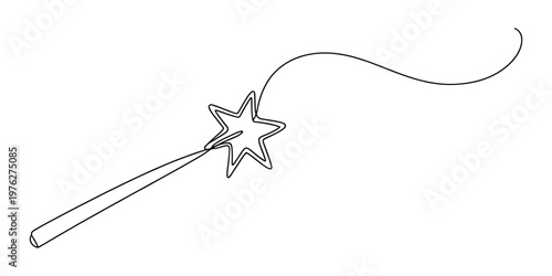 Minimalist One Line Drawing of a Magic Wand