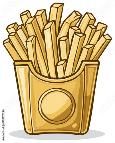Golden Delicious French Fries in Paper Box Cartoon Illustration