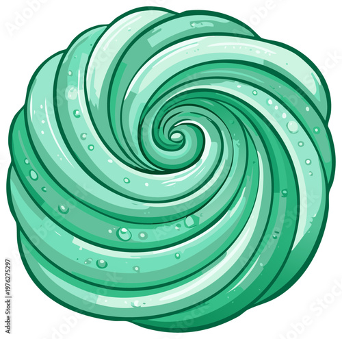 Abstract Swirl Green Meringue Texture with Water Droplets