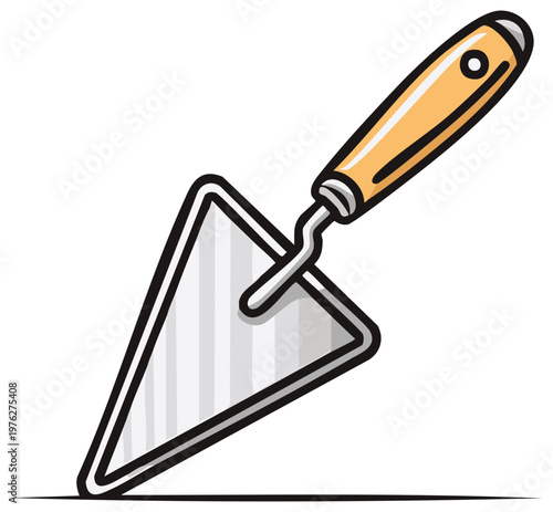 Cartoon trowel with a wooden handle isolated on white, ready for construction or gardening tasks.