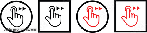 Tap Click and Fast Forward Icon Set, Finger Touch Gesture UI Button Vector Illustration
