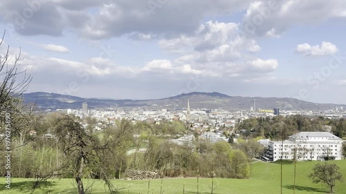 urban panorama of Linz in spring