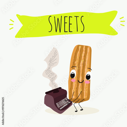 Funny Characters lingue di gatto, krumiri italy dessert, hand drawn vector illustration.