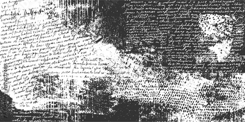 Aged handwritten script texture with distressed ink and paper antique background black blank