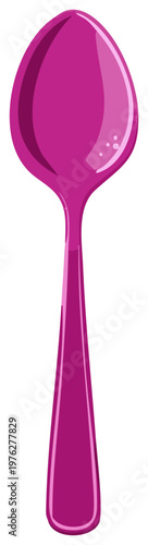Bright magenta spoon with shiny highlights, a vector cartoon illustration of kitchen cutlery