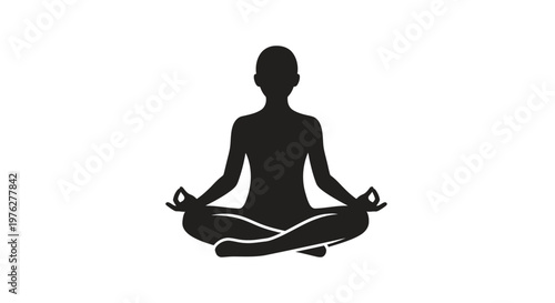 Silhouette of a person meditating in lotus position against white background