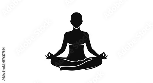 Silhouette of a person meditating in lotus position against white background