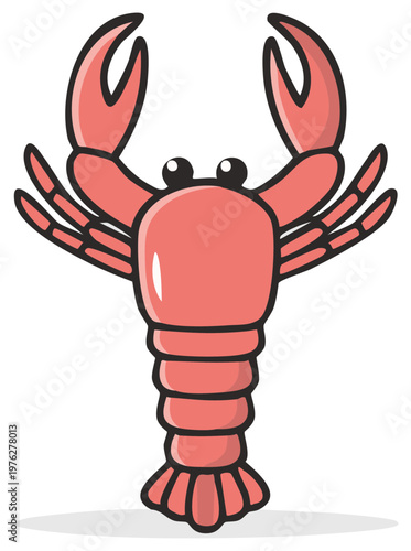 Simple Lobster Illustration Cartoon Crustacean with Claws and Antennae