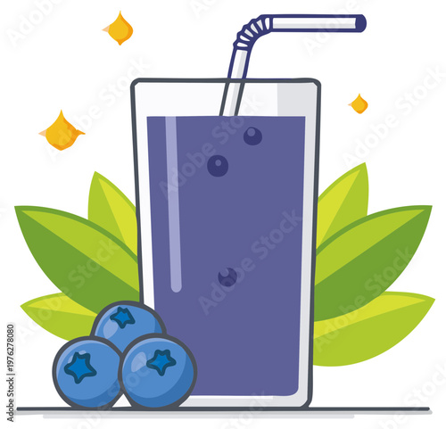 Blueberry smoothie drink with fresh berries and green leaves a refreshing healthy beverage illustration
