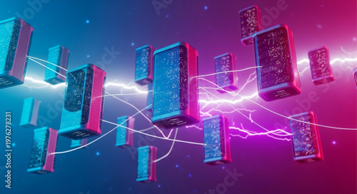 Floating Network Server Nodes Connected by Electricity.