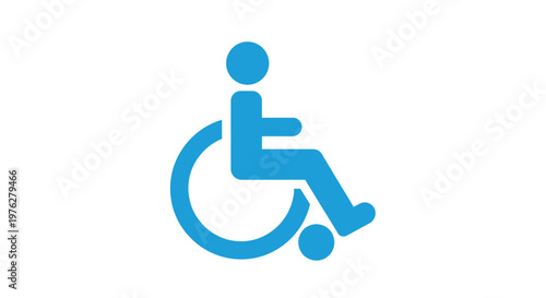 A blue icon of a person in a wheelchair on a white background
