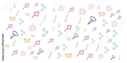 Labor Day seamless pattern with doodle tools hammer wrench gloves nails and hand drawn minimal colorful line art repeating background