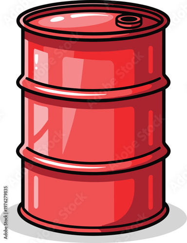 Red oil barrel vector illustration for industrial fuel storage and chemical petroleum transportation.