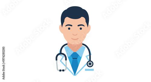 A smiling doctor wearing a stethoscope and a white lab coat