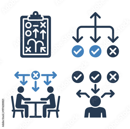 Vector icons depicting strategic planning and decision-making processes for business management