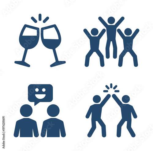 A vector illustration showing celebration with wine glasses and joyful people interacting
