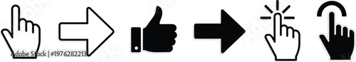 Set of hand cursors and arrows for website interface design isolated vector illustration.