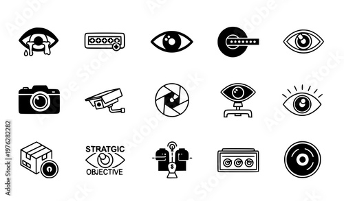 Eye icon set black and white duotone line and bold visibility security vision vector illustration isolated on white