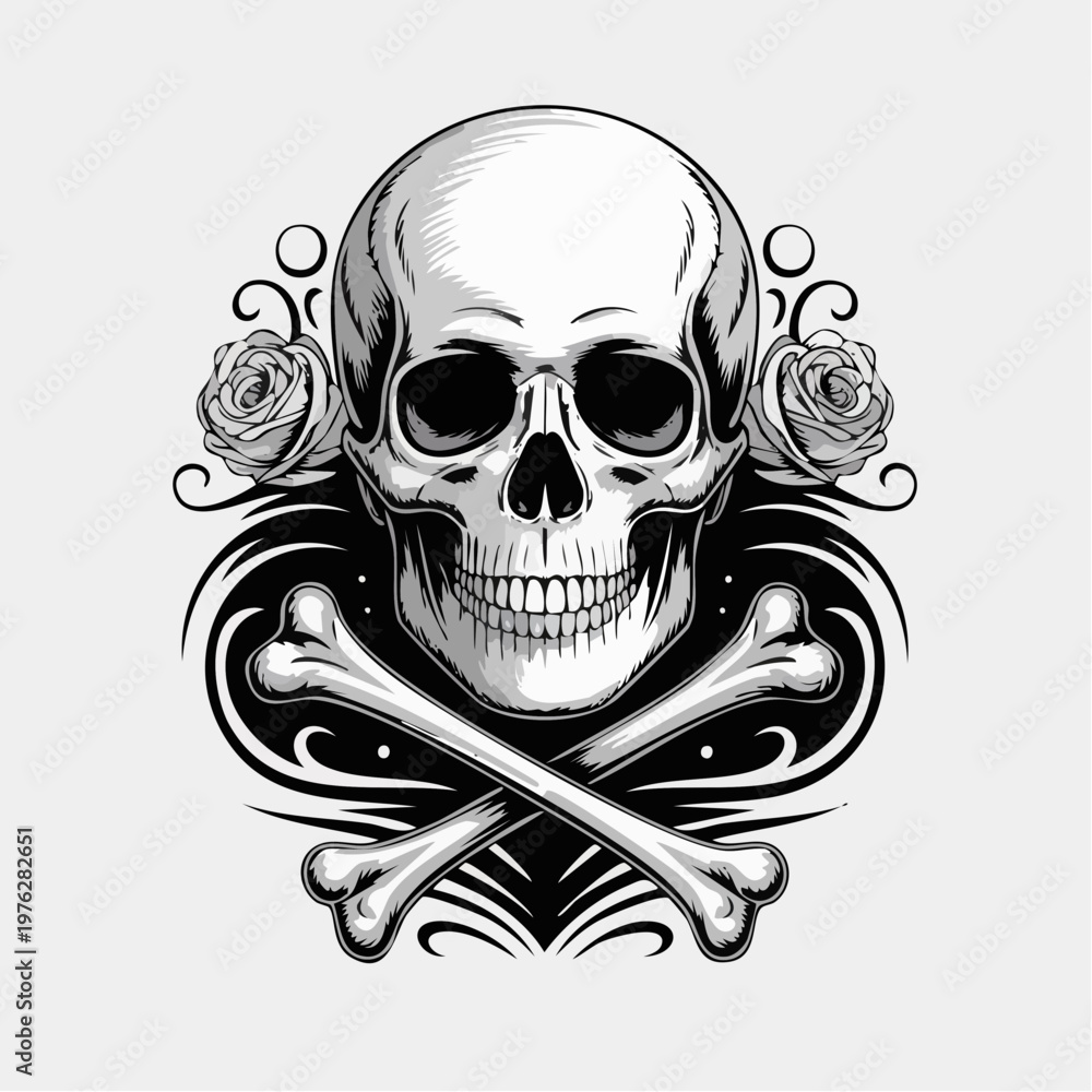 Fototapeta premium Skull with Crossed Bones Design Illustration.