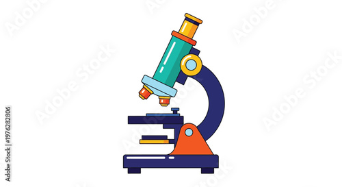 A colorful illustration of a microscope on a plain white background for educational purposes