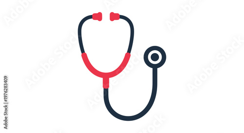 A stethoscope with red and black tubing on a white background, symbolizing medical care and health