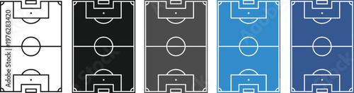 Soccer field or football field vector illustration in various styles and colors isolated.