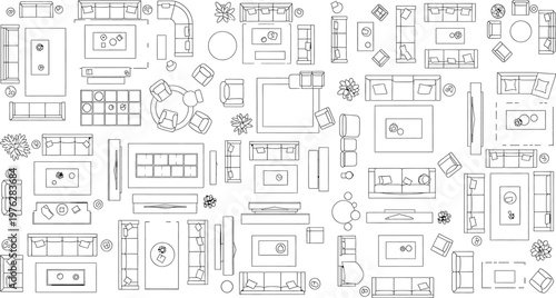 Architectural floor plan sketch pattern isolated on transparent background detailed building layouts