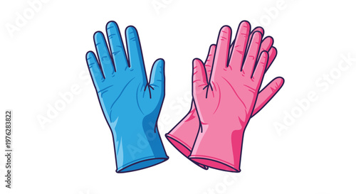 A pair of colorful rubber gloves on a white background