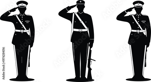 Three black silhouettes of businessmen in suits with briefcases walking businessman