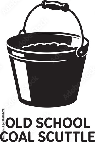 Fotografia Coal scuttle bucket with vintage metal handle and old school text graphic in bla