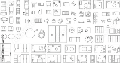 Blueprint collection detailed architectural plans and technical drawings isolated on transparent background