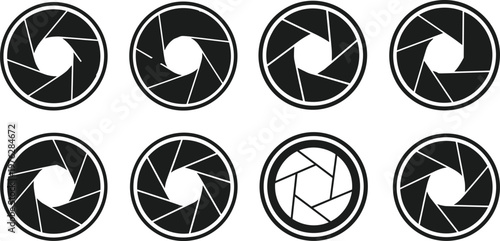 Camera aperture icons isolated on transparent background vector illustration set.