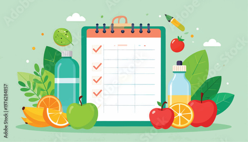Healthy Meal Planning Checklist with Fresh Fruits.