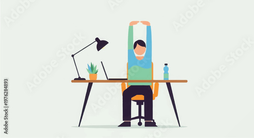 Man Working at Desk with Laptop.