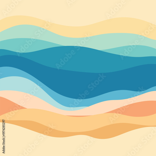 Minimal abstract background with layered ocean wave shapes in soft pastel tones. Ideal for summer branding, social media, posters, presentations, and modern design layouts.