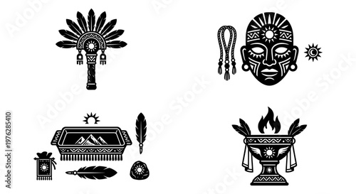 Andean sacred fire and temple symbol vector set