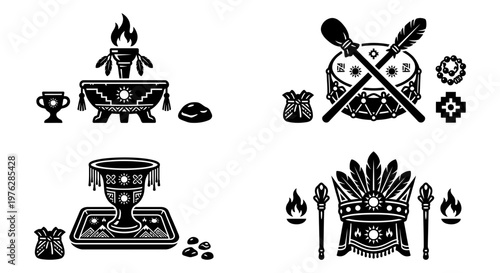 Andean altar condor and sacred badge vector set