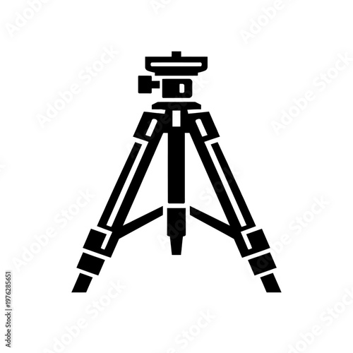 Black tripod icon for photography and videography equipment, tripod stand for camera