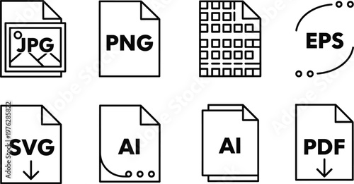 Graphic design file format icon set includes vector and raster types for digital media projects art.