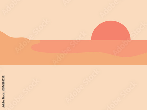 Clean flat illustration of a sunset horizon with soft abstract shapes and warm pastel tones. Perfect for summer branding, social media covers, banners, and modern design layouts.