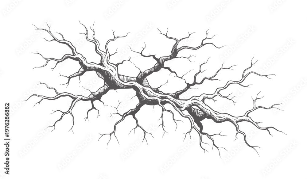 Fototapeta premium Ink of a bare gnarled tree branch structure
