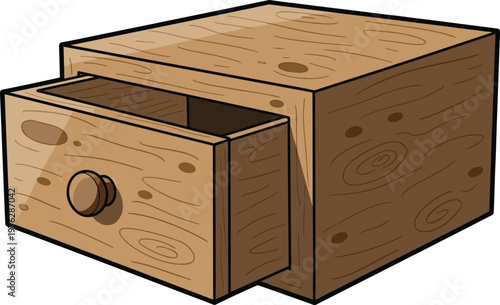 Open wooden nightstand drawer isolated on a transparent background with clipping path.
