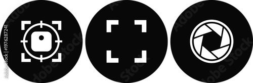 Black Camera Focus and Shutter Icon Set for Photography and App Interface Design