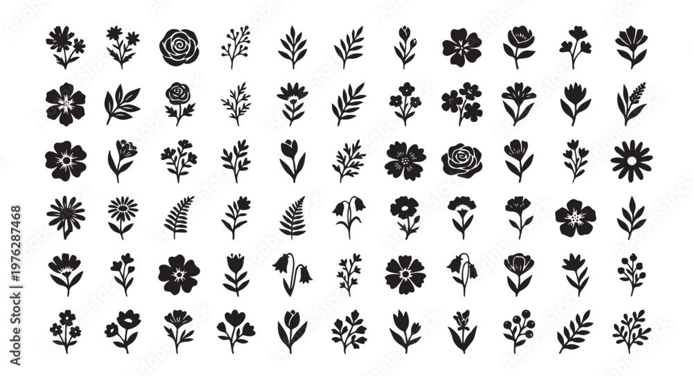 Fototapeta premium Flowers icon set. Flowers isolated on transparent background. Flowers in modern simple. Cute round flower plant nature collection. Vector illustrator.
