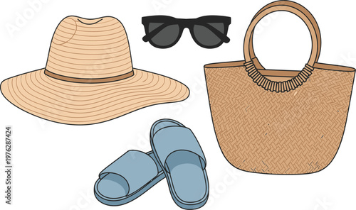 Stylish summer accessories set for a relaxed outing Vector