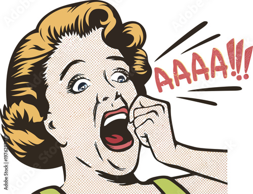 A shocked woman screaming in a pop art style illustration with a white background
