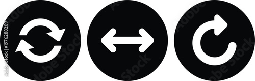 Black Circular Refresh, Sync, and Arrow Icons Set Isolated on White Background for Web and App UI