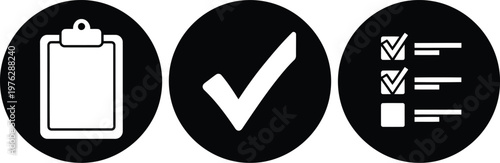 Black and White Checklist, Clipboard, and Checkmark Icon Set for Task Management and Productivity Apps