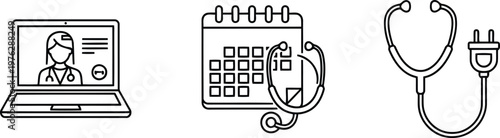 Vector of Telemedicine online doctor consultation medical appointment calendar e-health stethoscope plug illustration