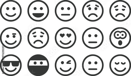 A collection of various emoticon faces on a white background